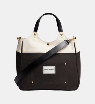 Sac à main Anna coton et cuir - Leon & Harper - Noir et beige