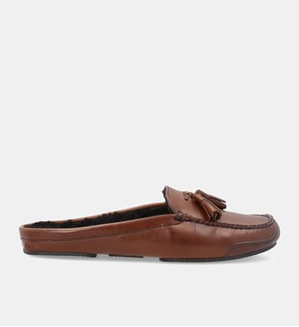 Pantoufle mule fur tassel - cuir lisse - Fairmount - Marron