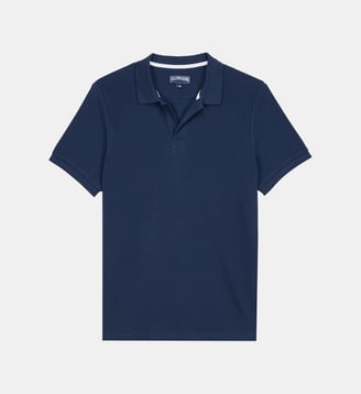 Polo en piqué de coton organique uni - Vilebrequin - Bleu marine