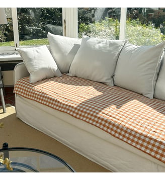 Plaid matelassé en coton et lin, PASSION VICHY - Blanc Cerise - Curcuma