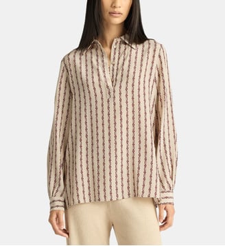 Ascot blouse en crêpe de Chine imprimée - Momonì - Beige