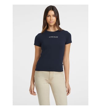 T-shirt ajusté court signature - Guess Jeans - Bleu