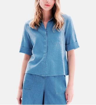 Chemise carris - Motif uni - Coton - Coupe droite - Caroll - Denim baby blue