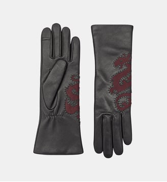 Gants Dragona Femme Cuir Agneau & Cuir Velours Doublés Alpaga - Agnelle - Noir et cardinal