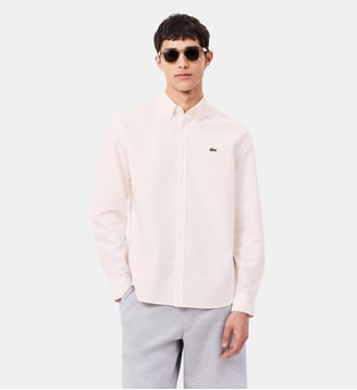 Chemise Oxford rayée regular fit - Lacoste - Rose pâle et blanc