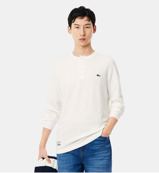 T-shirt Henley maille gaufrée - Lacoste - Blanc