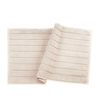 Tapis de bain 100% Coton BIO, DOUCEUR NATURE - Blanc Cerise - Sable et blanc
