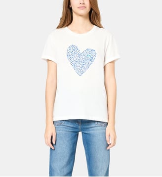 t-shirt cœur en coton - gloria - Gerard Darel - Bleu océan