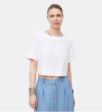 Blouse cynthia1 100% lin - Motif uni - Coupe droite - Caroll - Blanc