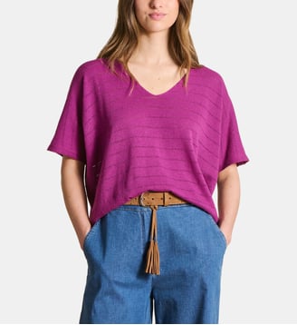 Pull oversize ajouré manches courtes - La Fée Maraboutée - Figue