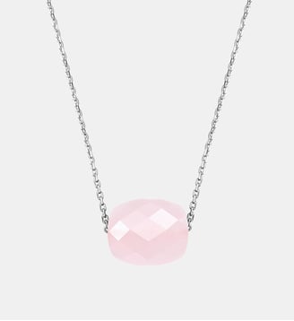 Collier, quartz rose poudre, or blanc - Morganne Bello - Or blanc