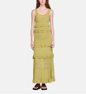Robe longue en maille à volants - Sandro - Vert