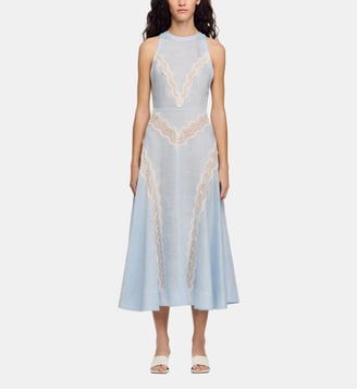 Robe longue à détails dentelle - Sandro - Ciel blanc