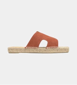Mules plates en daim à semelle en jute PRIYA - Castaner - Brun