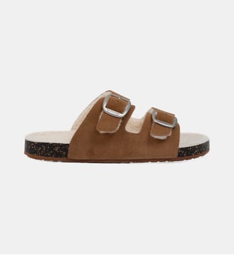 Chaussons Mules ouvertes ultra confortables, en cuir - Isotoner - Camel