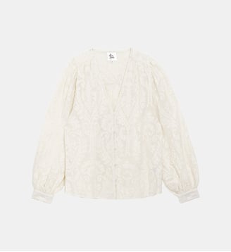 Blouse manches longues col v uni BLAIKE - La Petite Etoile - Écru