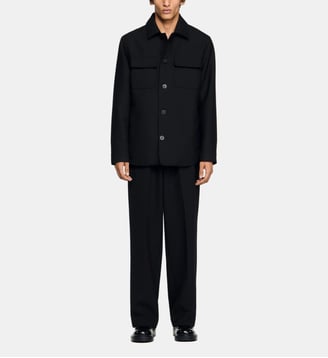 Veste droite en laine mélangée - Sandro - Noir