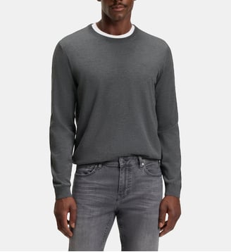 Pull slim en laine vierge - BOSS - Gris foncé