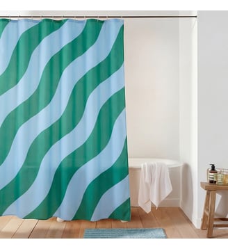 Rideau de douche imprimé, en polyester recyclé - La Redoute Interieurs - Bleu turquoise