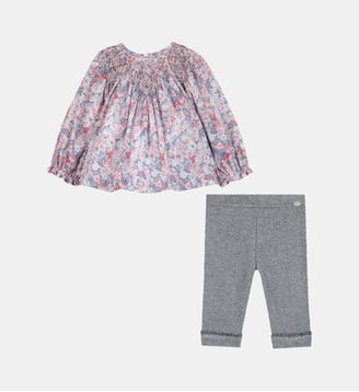 Ensemble Long -  coton fleurs - Tartine Et Chocolat - Gris clair