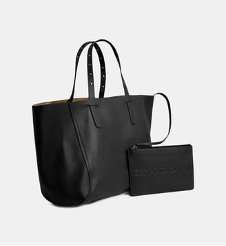 cabas en cuir grainé intérieur métallisé - simple 2 - Gerard Darel - Noir et or