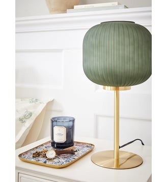Lampe métal et verre strié - Cyrillus - Vert moyen uni
