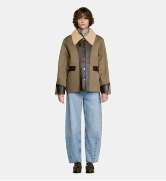 Manteau peau lainée bicolore - Sandro - Kaki