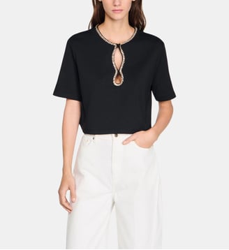 T-shirt court strassé - Sandro - Noir