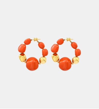 Boucles d'oreilles créoles larges   doré à l'or fin - Loulou - Satellite - Orange et or