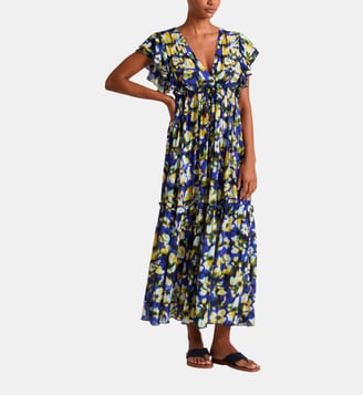 Robe longue en viscose Frangipanier Trouble - Vilebrequin - Bleu marine