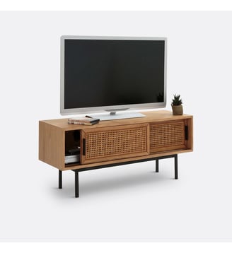 Banc-TV chêne, plaqué et cannage, 2 portes - La Redoute Interieurs - Chêne