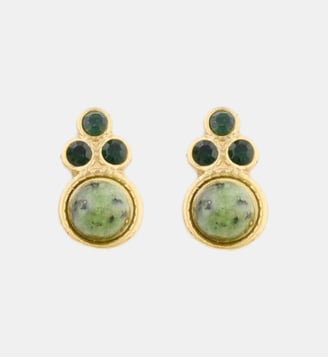 Boucles d'oreilles puces en acier inoxydable et pierre verte - Balaboosté - Vert