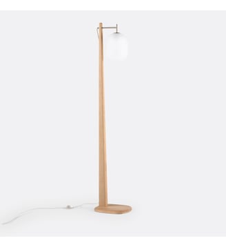 Lampadaire en chêne, métal fer verre givré La Redoute Interieurs