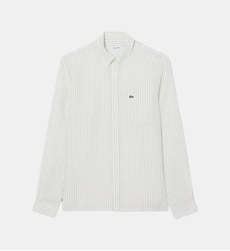 Chemise regular fit en lin rayée - Lacoste - Vert clair et blanc