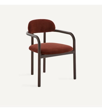 Fauteuil de table, en orme teinté noyer et velours - AM.PM - Rouge birman