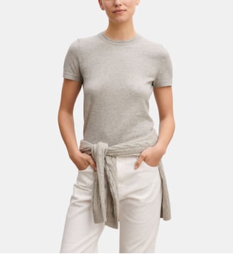 T-shirt droit en coton et cachemire - Bompard - Gris argente