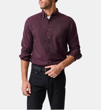 Chemise unie slim en coton et lyocell manches longes Barrhill - Rodd & Gunn - Bordeaux