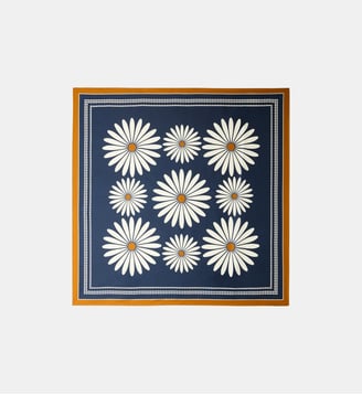 Foulard en soie imprimé fleur - Sandro - Marine et ocre