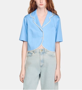 Chemise en coton à galon perlé - Sandro - Bleu