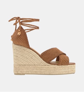 Sandales compensées en jute et rayonne tressées à lacets BECCA - Castaner - Cognac