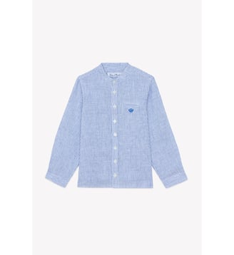 Chemise -  lin rayures col mao - Tartine Et Chocolat - Bleu