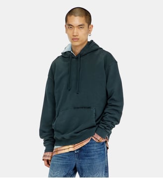 Sweat à capuche avec déchirures et détails en cristal - Diesel - Vert foncé