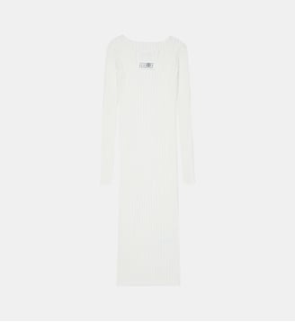 Robe longue côtelée avec logo - MM6 Maison Margiela - Blanc cassé