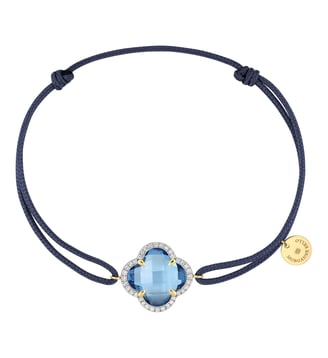 Bracelet, topaze swiss blue, diamants, cordon blue jean, or jaune - Morganne Bello - Or jaune