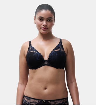 Soutien-gorge coques plongeant avec dentelle de Leavers - Chantelle - Crepuscular black
