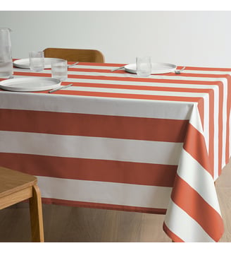 Nappe rayée coton enduit - La Redoute Interieurs - Terracotta et blanc