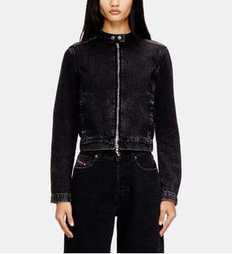 Blouson motard en denim en denim à lavage propre - Diesel - Noir