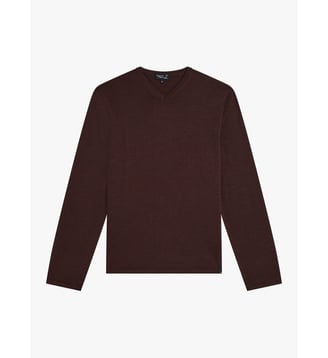 pull en laine mérinos col V - Agnès b. - Rouge chine bordeaux