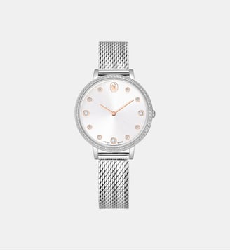 Montre Clarica, Fabriqué en Suisse, Bracelet en métal, Acier inoxydable - Swarovski - Silver tone stainless steel