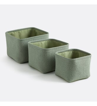 Lot de 3 paniers en tissu gaufré - La Redoute Interieurs - Vert sauge